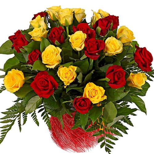 25 роз микс "Красное и желтое"